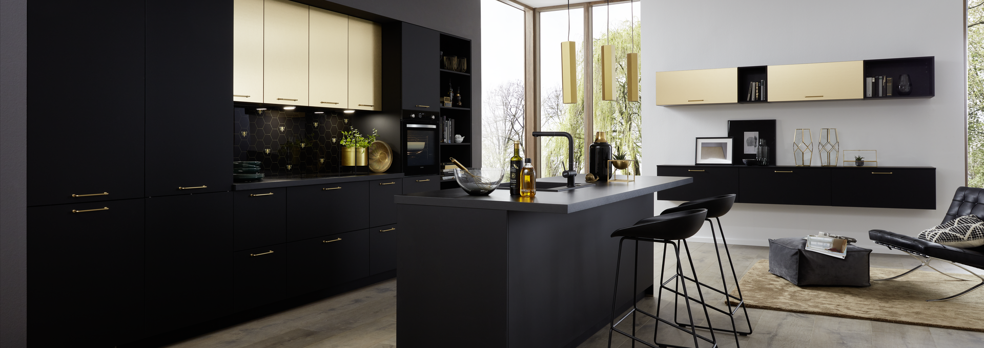 Offene Wohnküche » Design Küche in Schwarz Matt Küche&Co